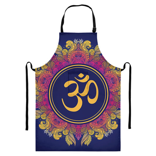 Boho Om Mandala Print Bib Apron With Pocket