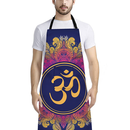 Boho Om Mandala Print Bib Apron With Pocket