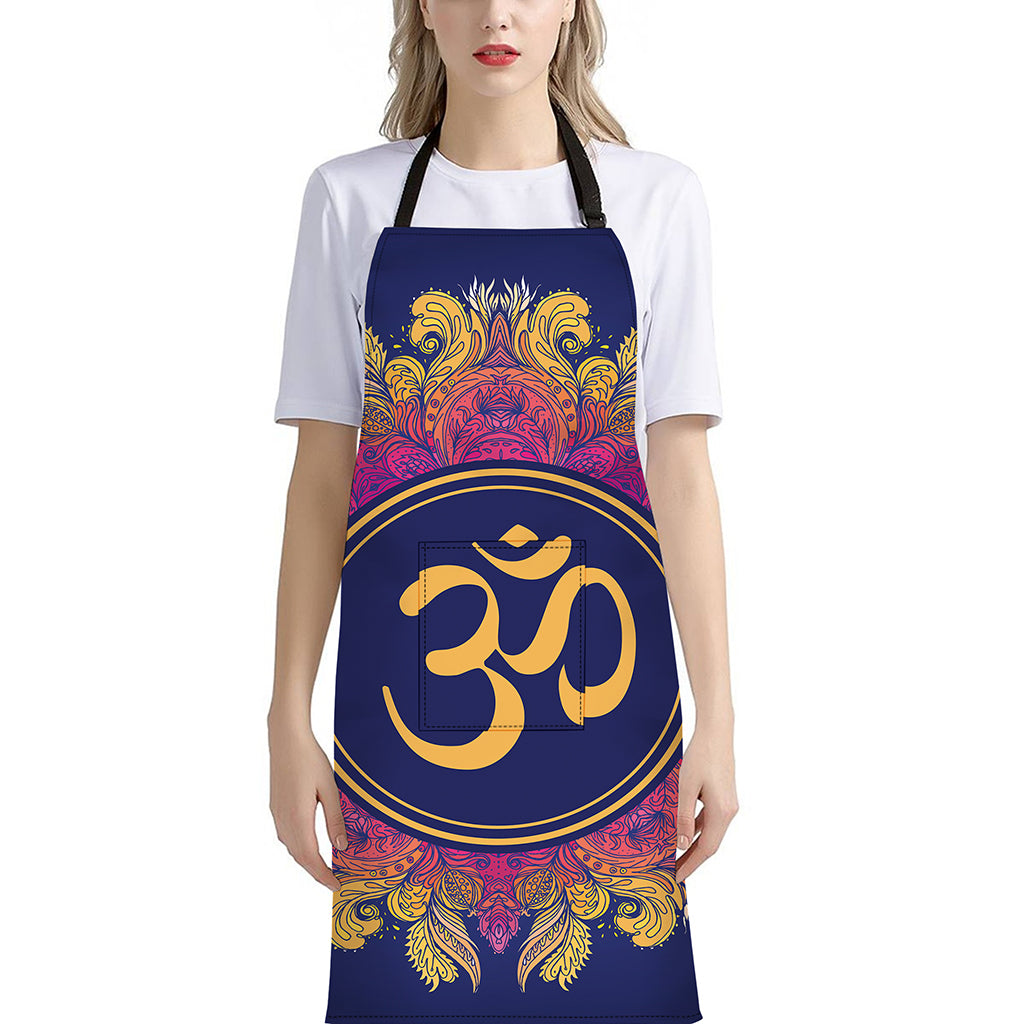 Boho Om Mandala Print Bib Apron With Pocket