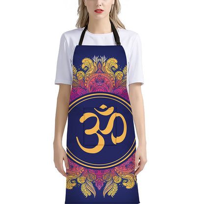 Boho Om Mandala Print Bib Apron With Pocket