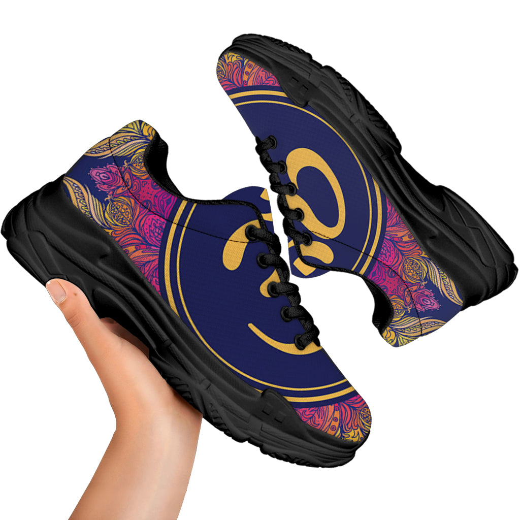 Boho Om Mandala Print Black Chunky Shoes