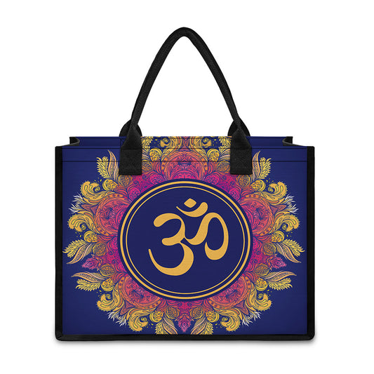 Boho Om Mandala Print Canvas Tote Bag