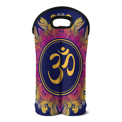 Boho Om Mandala Print Double Neoprene Wine Tote