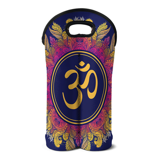 Boho Om Mandala Print Double Neoprene Wine Tote