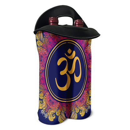 Boho Om Mandala Print Double Neoprene Wine Tote