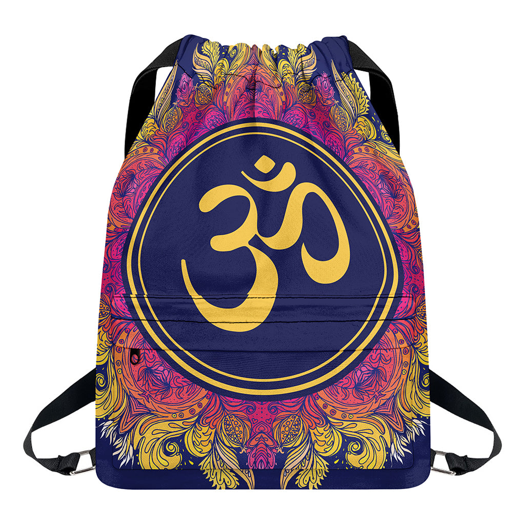 Boho Om Mandala Print Drawstring Backpack