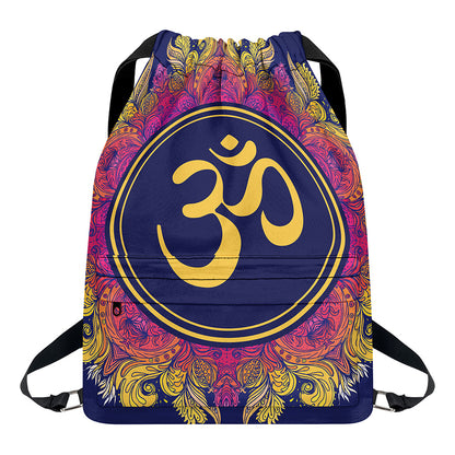 Boho Om Mandala Print Drawstring Backpack