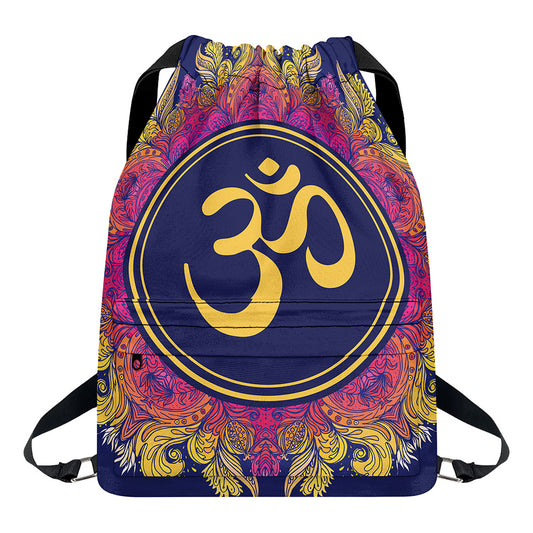Boho Om Mandala Print Drawstring Backpack