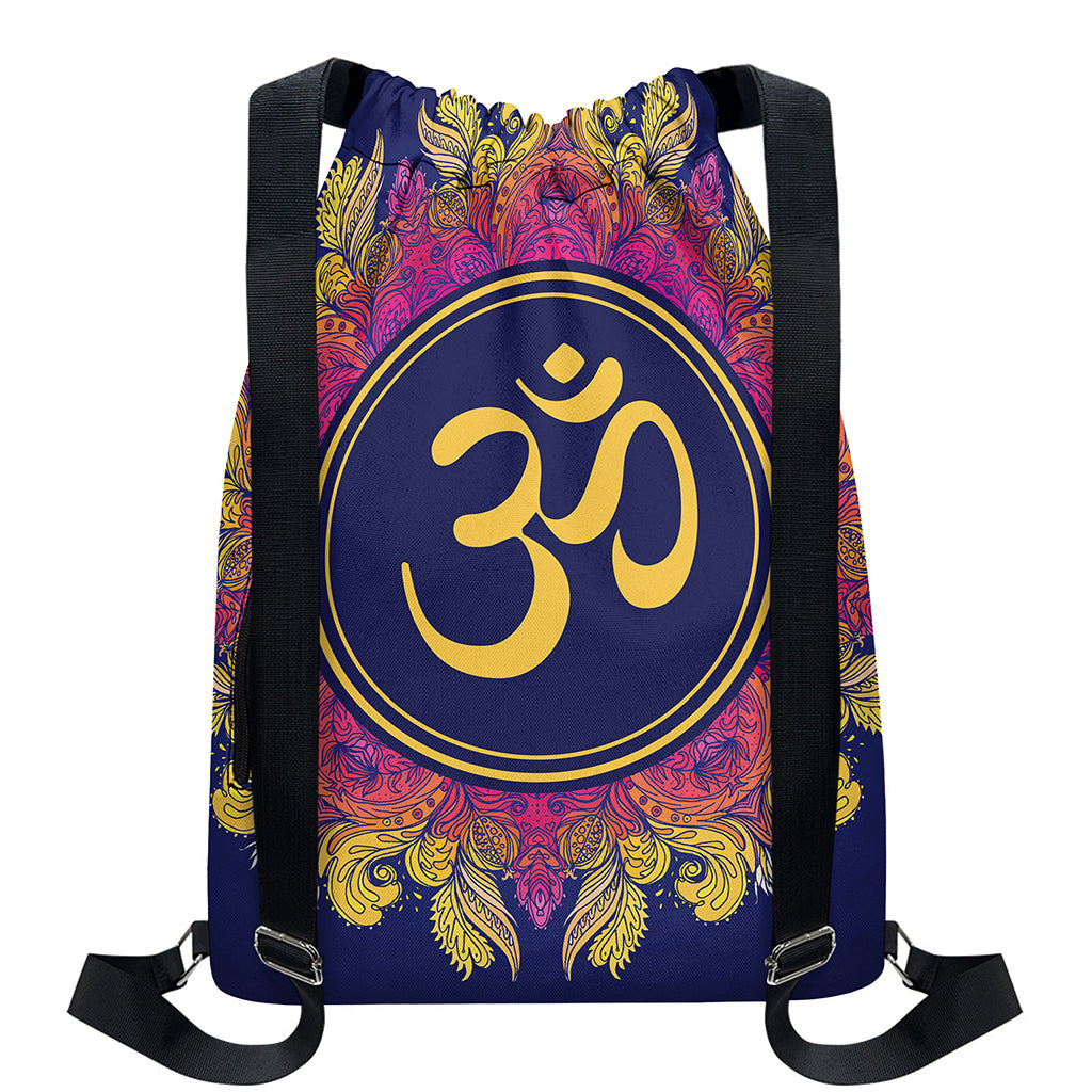 Boho Om Mandala Print Drawstring Backpack
