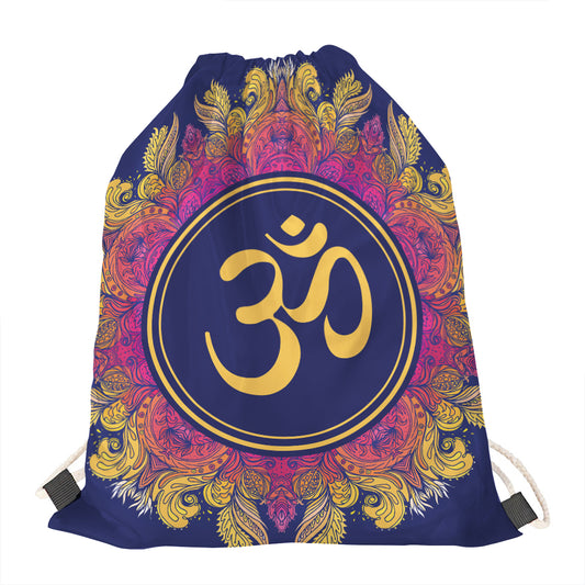 Boho Om Mandala Print Drawstring Bag
