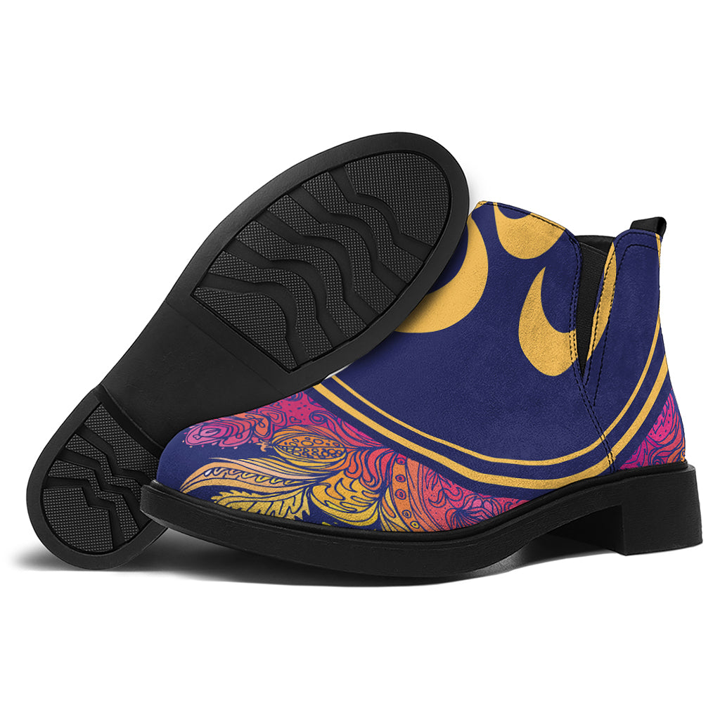 Boho Om Mandala Print Flat Ankle Boots