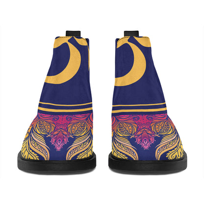 Boho Om Mandala Print Flat Ankle Boots