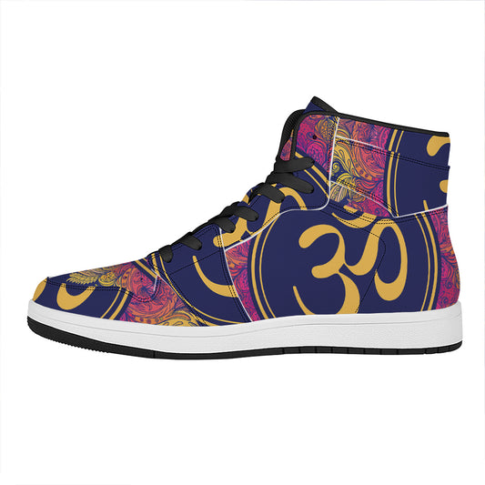 Boho Om Mandala Print High Top Leather Sneakers