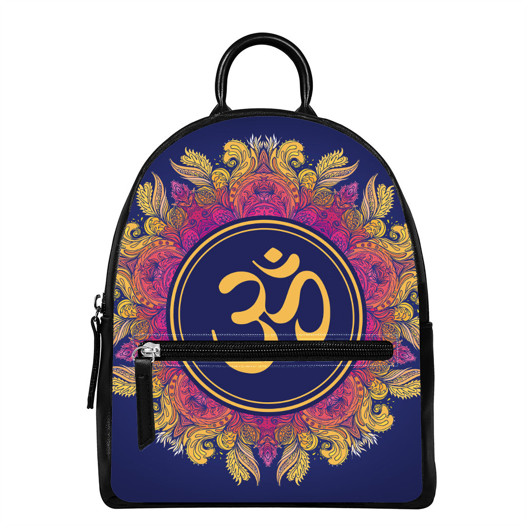 Boho Om Mandala Print Leather Backpack