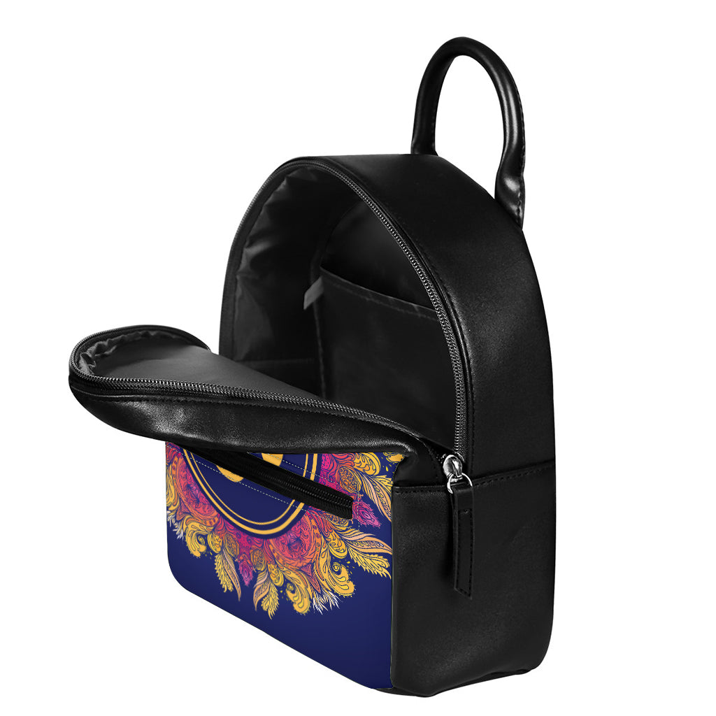 Boho Om Mandala Print Leather Backpack