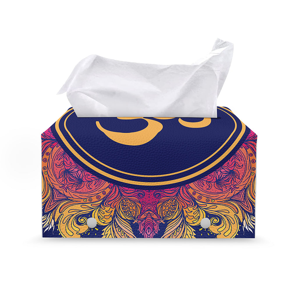 Boho Om Mandala Print Leather Tissue Box Cover