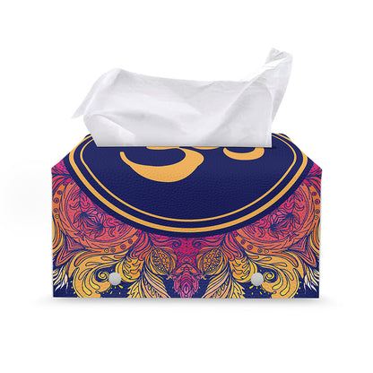 Boho Om Mandala Print Leather Tissue Box Cover