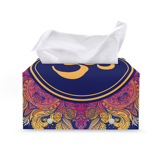 Boho Om Mandala Print Leather Tissue Box Cover