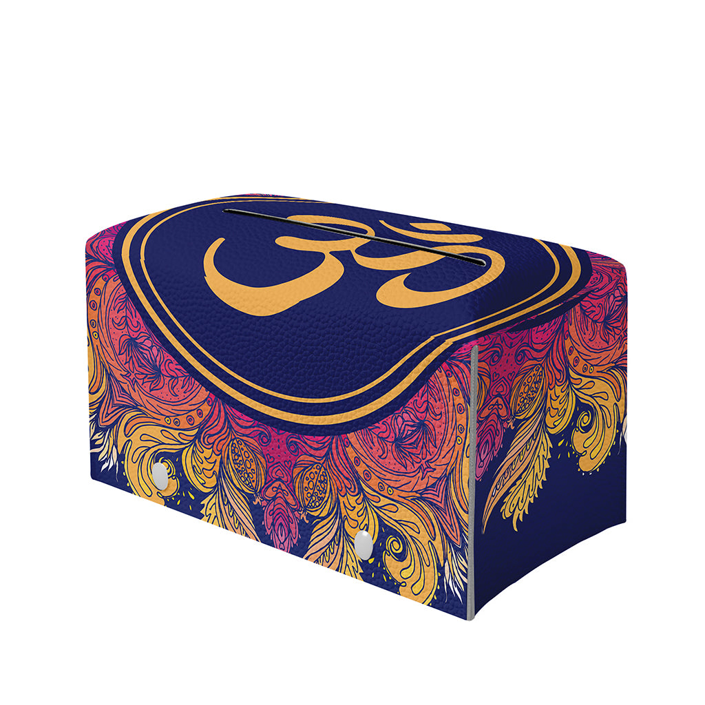 Boho Om Mandala Print Leather Tissue Box Cover
