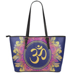 Boho Om Mandala Print Leather Tote Bag