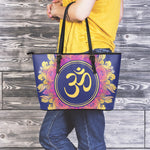 Boho Om Mandala Print Leather Tote Bag