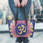 Boho Om Mandala Print Leather Tote Bag