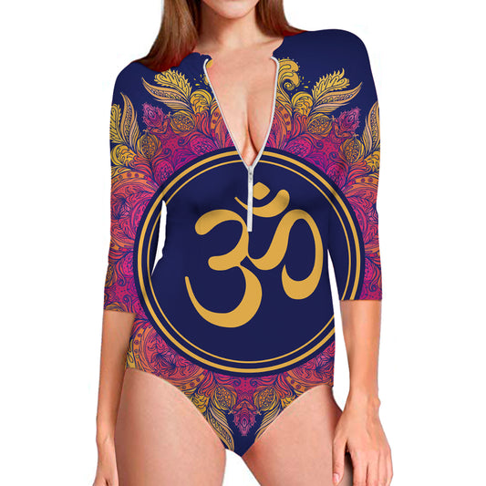 Boho Om Mandala Print Long Sleeve Swimsuit