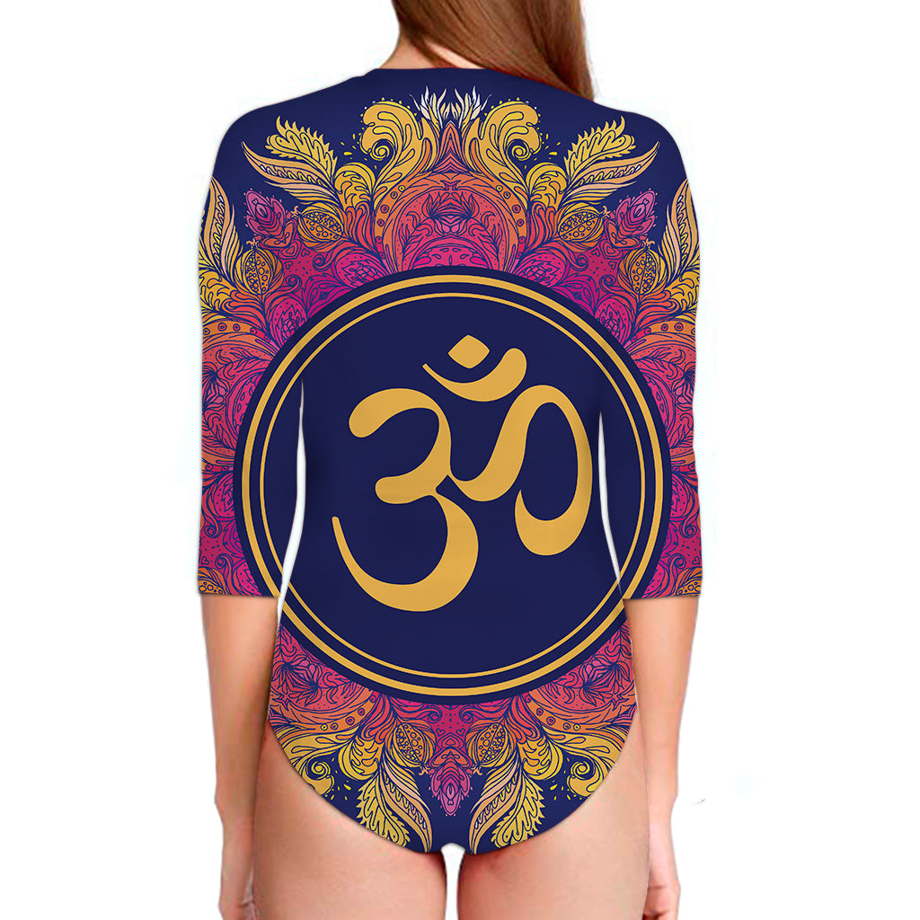 Boho Om Mandala Print Long Sleeve Swimsuit