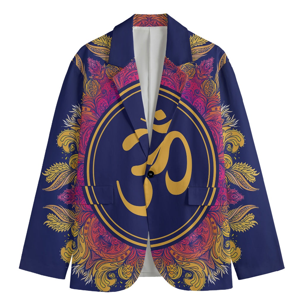Boho Om Mandala Print Men's Cotton Blazer