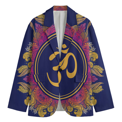 Boho Om Mandala Print Men's Cotton Blazer