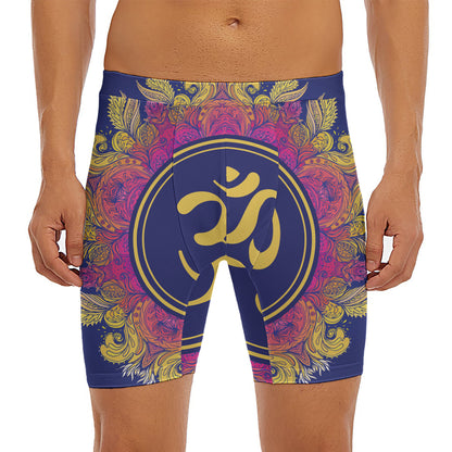 Boho Om Mandala Print Men's Long Boxer Briefs