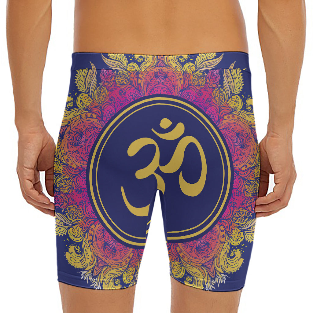 Boho Om Mandala Print Men's Long Boxer Briefs