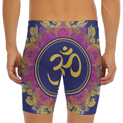 Boho Om Mandala Print Men's Long Boxer Briefs