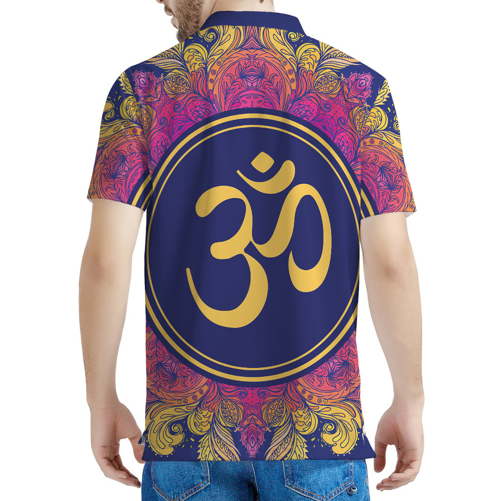 Boho Om Mandala Print Men's Polo Shirt