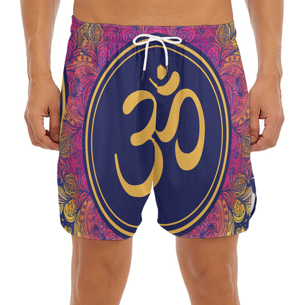 Boho Om Mandala Print Men's Split Running Shorts
