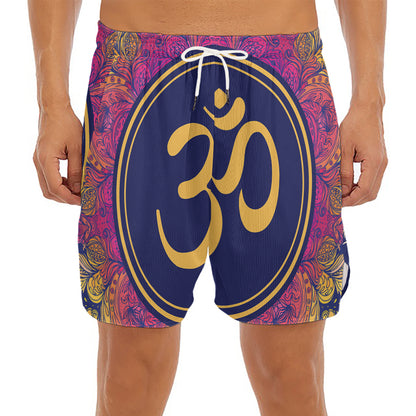Boho Om Mandala Print Men's Split Running Shorts