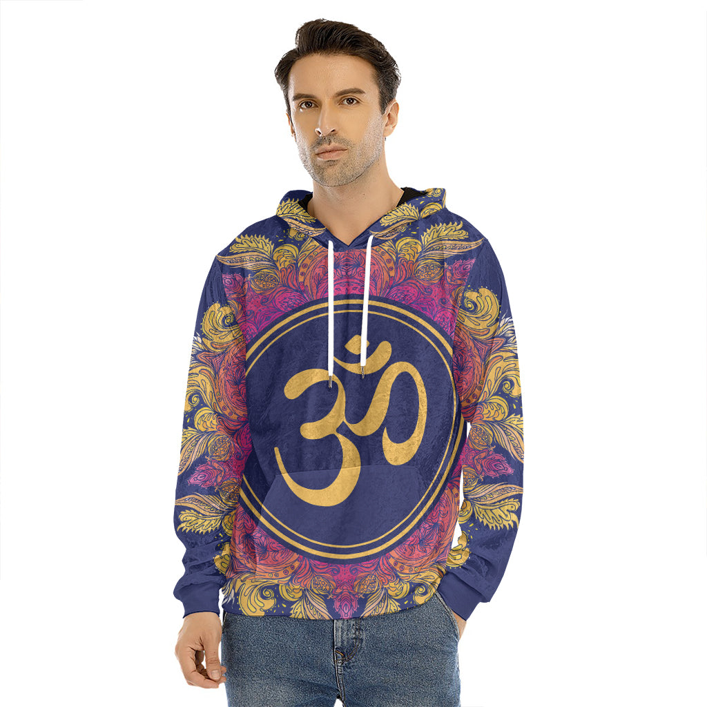 Boho Om Mandala Print Men's Velvet Pullover Hoodie