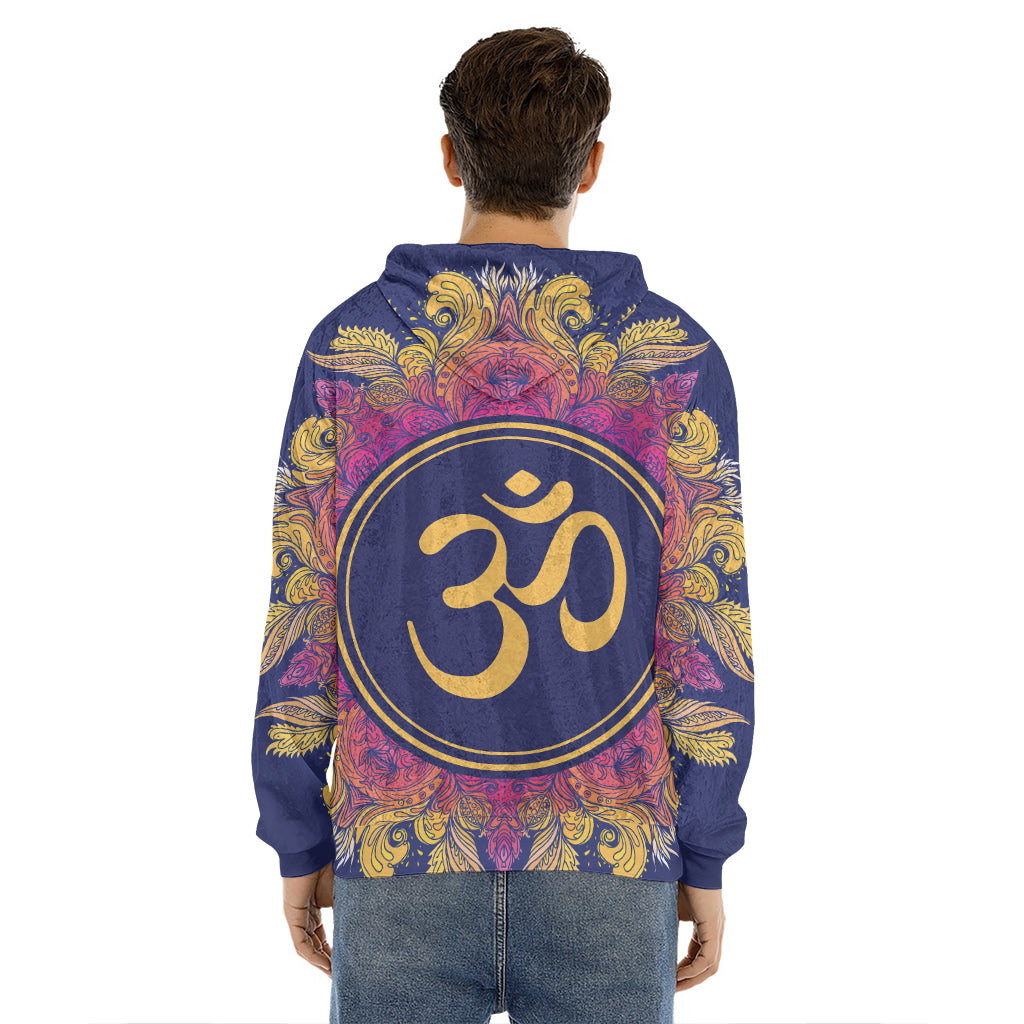 Boho Om Mandala Print Men's Velvet Pullover Hoodie