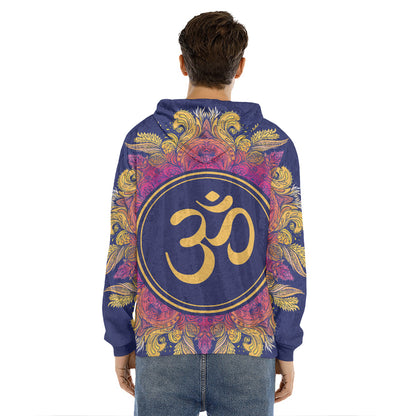 Boho Om Mandala Print Men's Velvet Pullover Hoodie