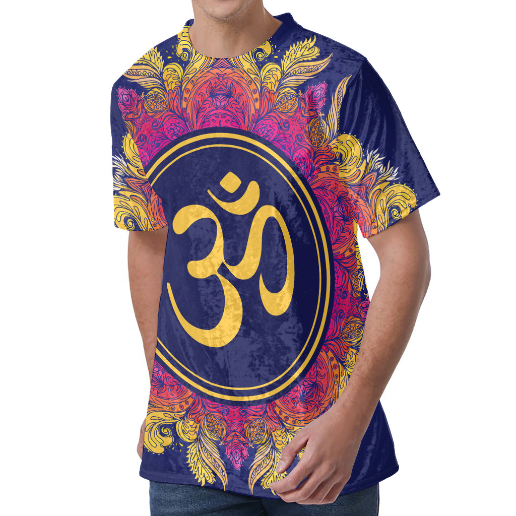 Boho Om Mandala Print Men's Velvet T-Shirt