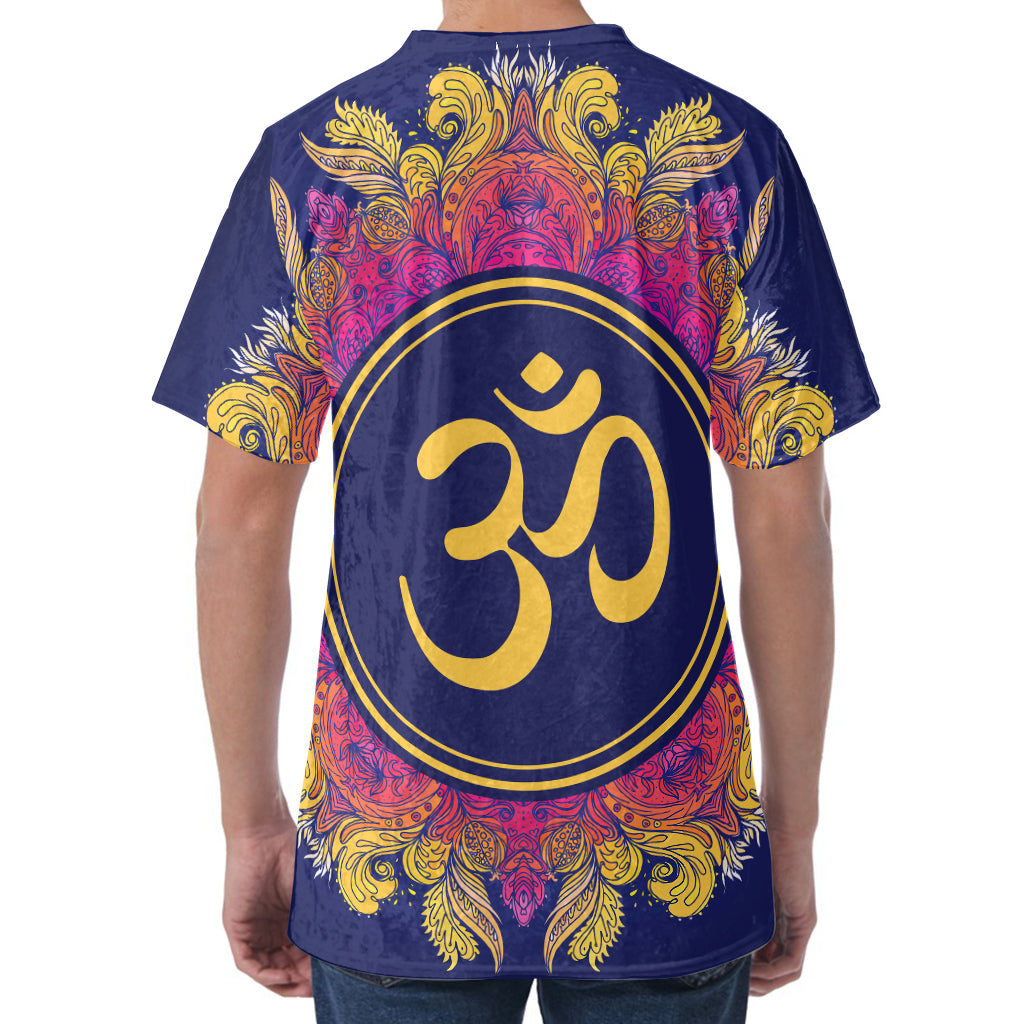 Boho Om Mandala Print Men's Velvet T-Shirt