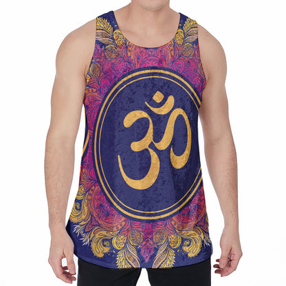 Boho Om Mandala Print Men's Velvet Tank Top