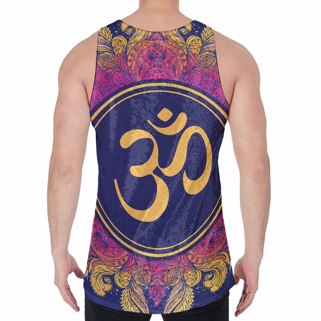 Boho Om Mandala Print Men's Velvet Tank Top