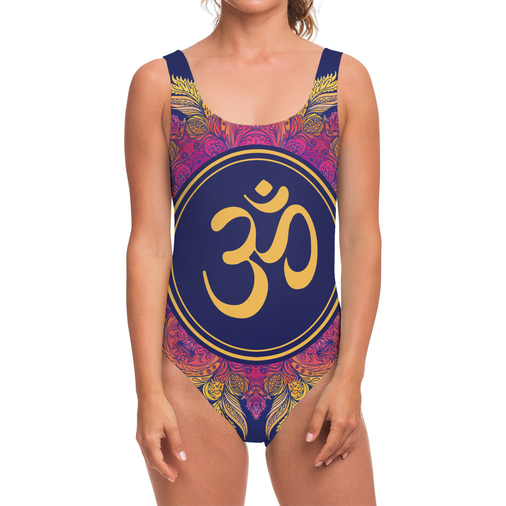 Boho Om Mandala Print One Piece Swimsuit