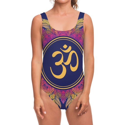Boho Om Mandala Print One Piece Swimsuit