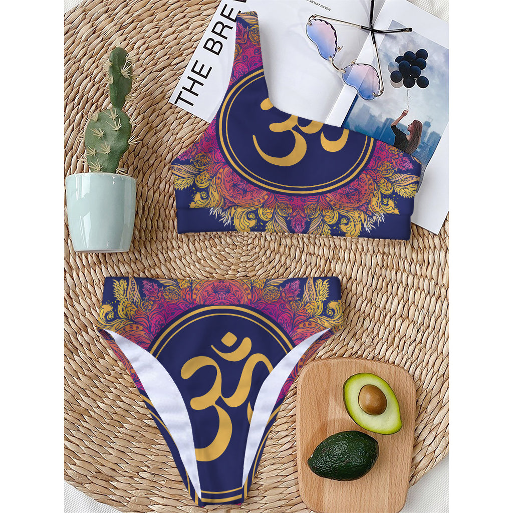 Boho Om Mandala Print One Shoulder Bikini Top