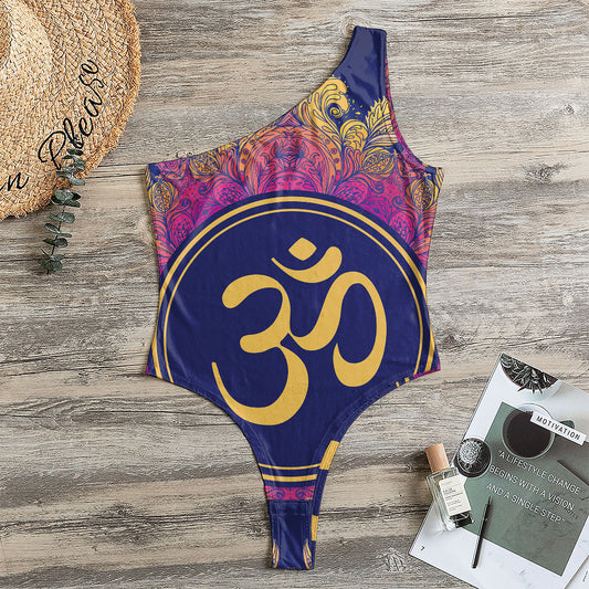 Boho Om Mandala Print One Shoulder Bodysuit