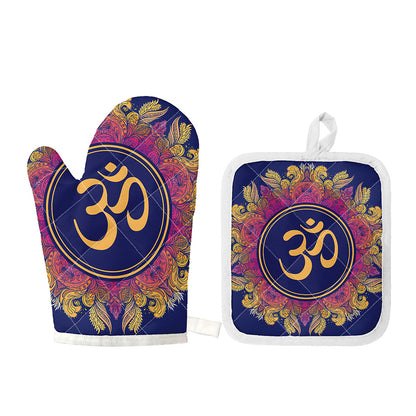 Boho Om Mandala Print Oven Mitt And Pot Holder Set