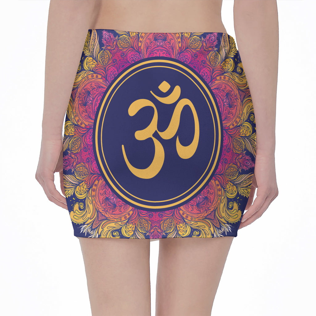 Boho Om Mandala Print Pencil Mini Skirt