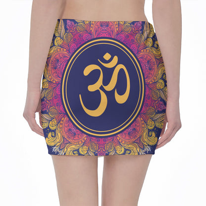 Boho Om Mandala Print Pencil Mini Skirt